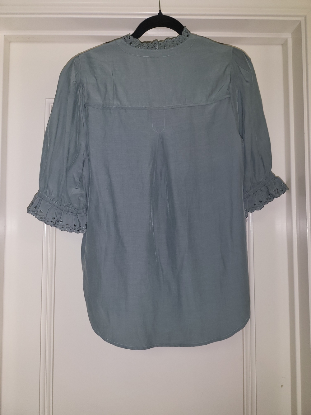 Wit & Wisdom Dusty Teal Lace-Trim ButtonUp Blouse Sz Medium Nwt New Dusty Slate - Picture 8 of 14